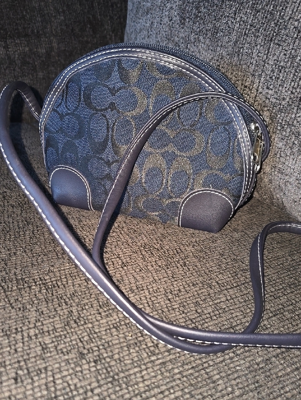 Navy Patterned Crossbody Bag with Contrast Stitching